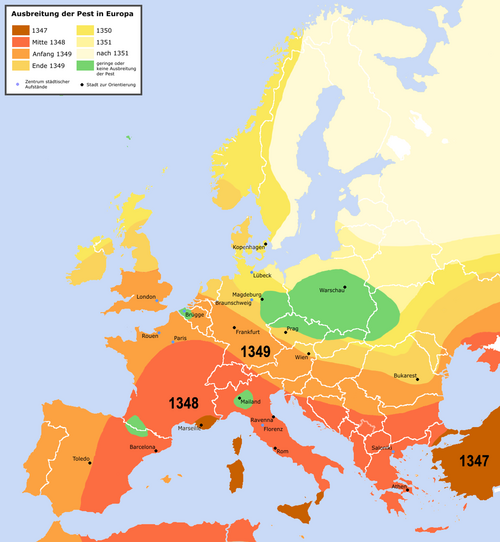 Mapa de la propagación de la Peste Negra en Europa (1347-1351)