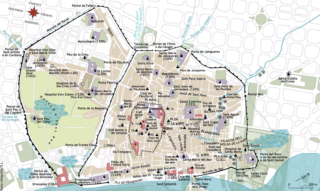 Mapa de Barcelona y alrededores, 1350-1500