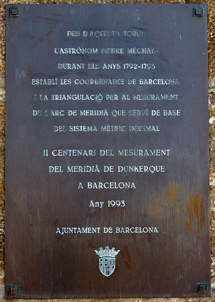 Placa conmemorativa del astrónomo Pierre Méchain en Barcelona